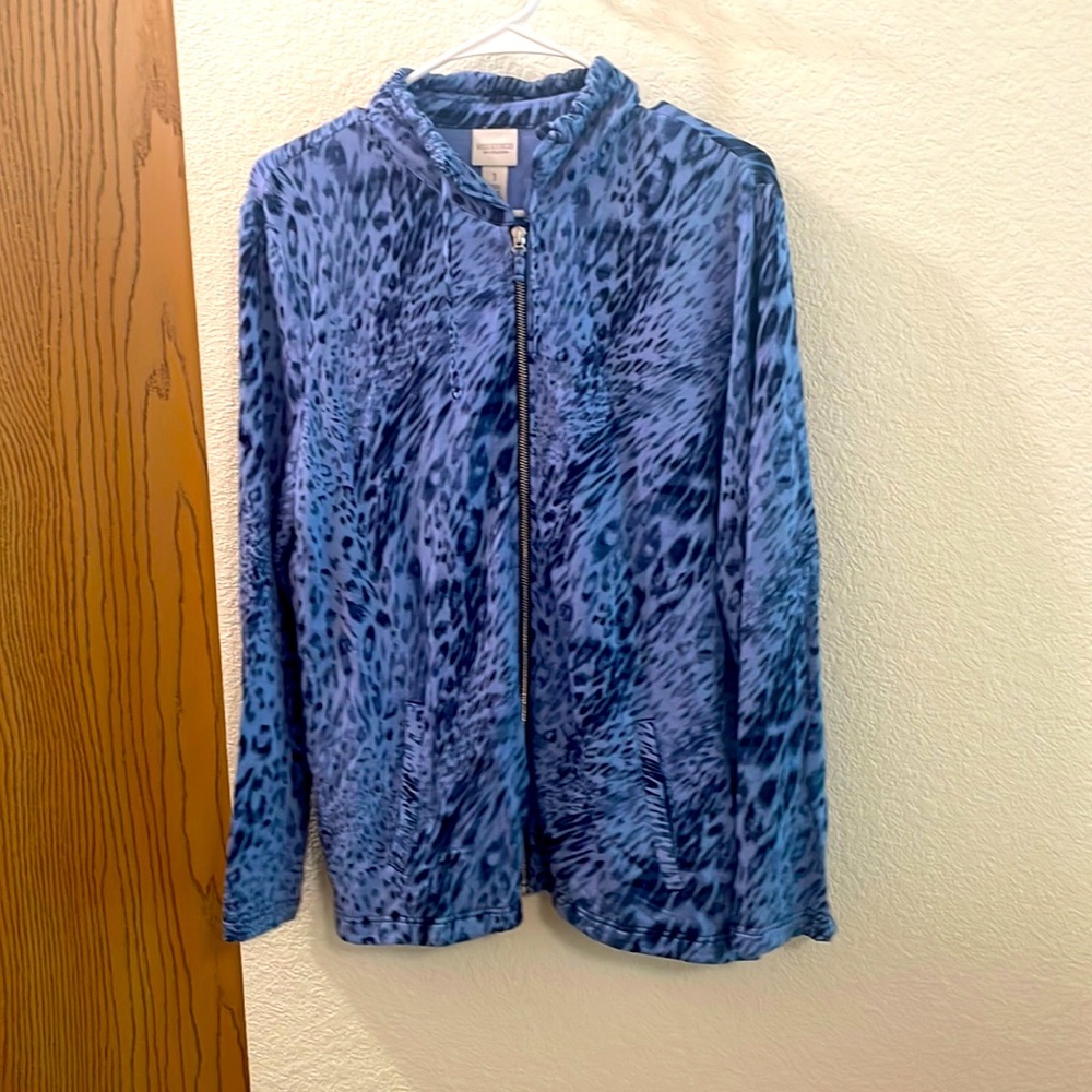 Weekend by Chicos blue cheetah print sweatshirt M
